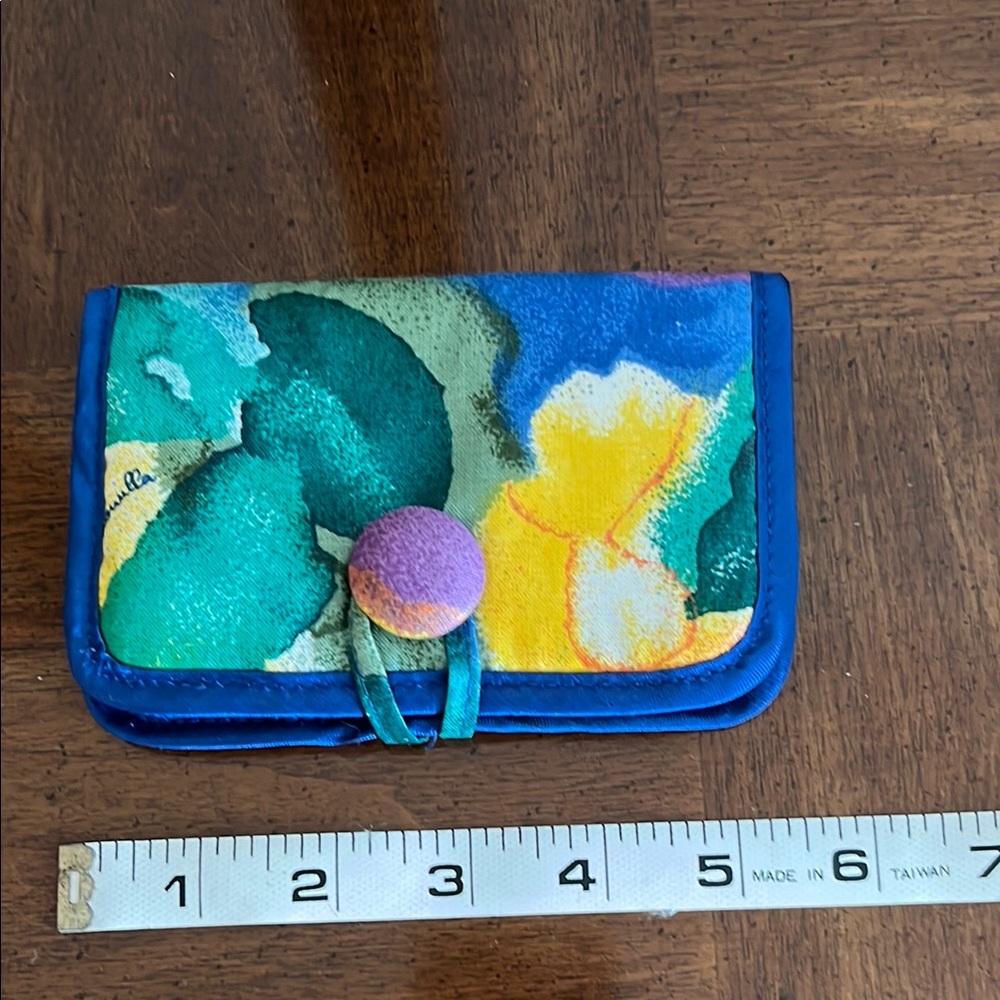 Blue and Green Floral Wallet with Folded Design